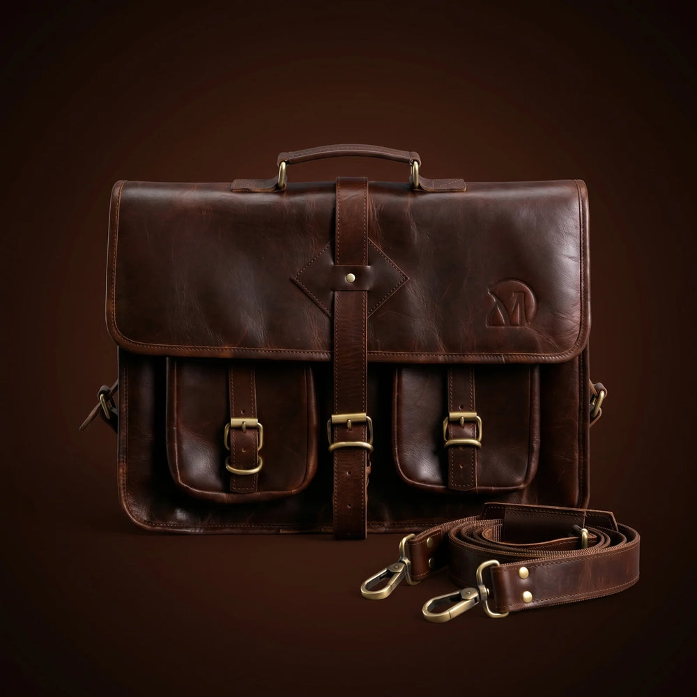 MAD LEATHER Braverton Twin-Buckle Messenger Bag