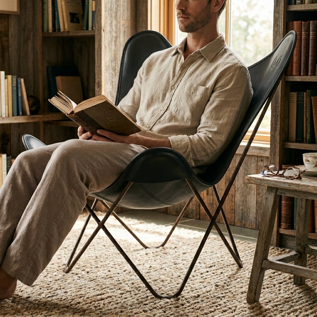 MAD LEATHER Saddlewing Folding Butterfly Chair