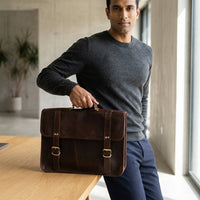 MAD LEATHER Regent Double-Buckle Briefcase