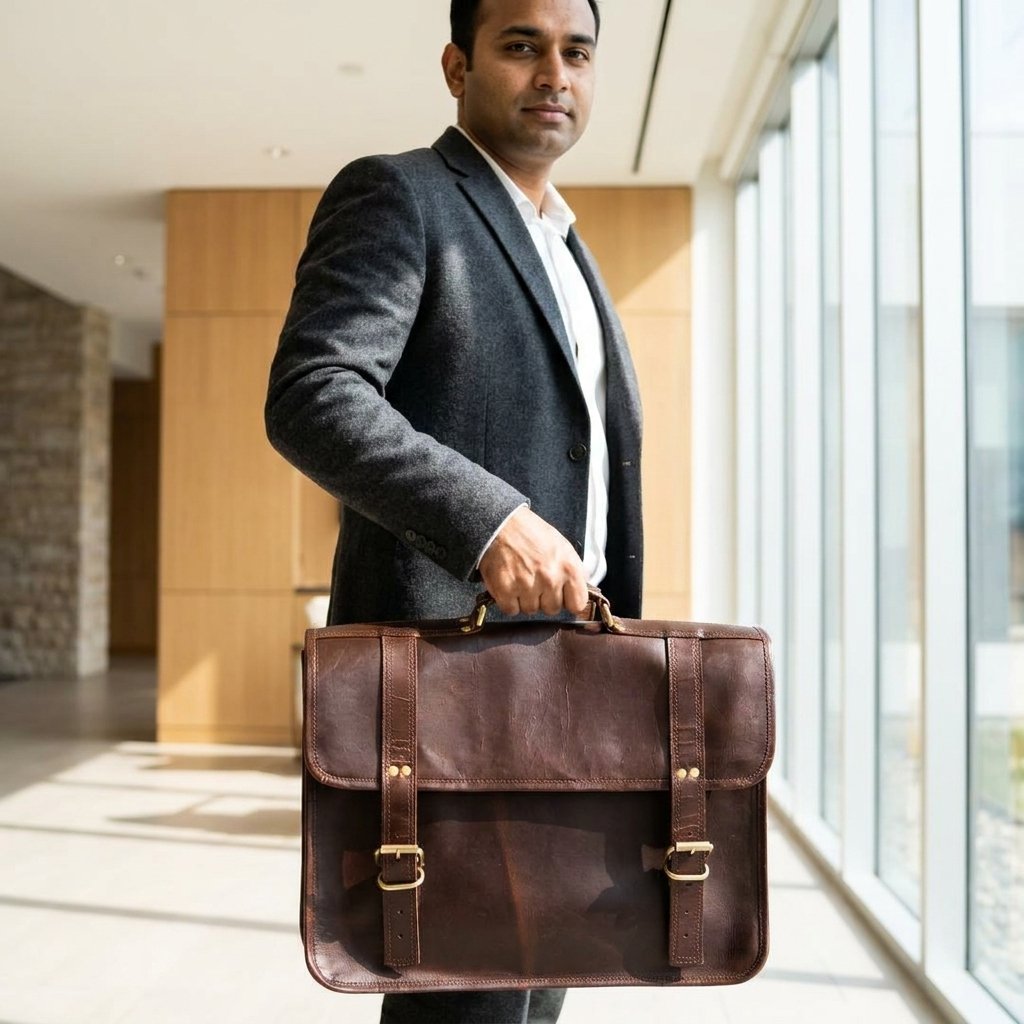 MAD LEATHER Regent Double-Buckle Briefcase