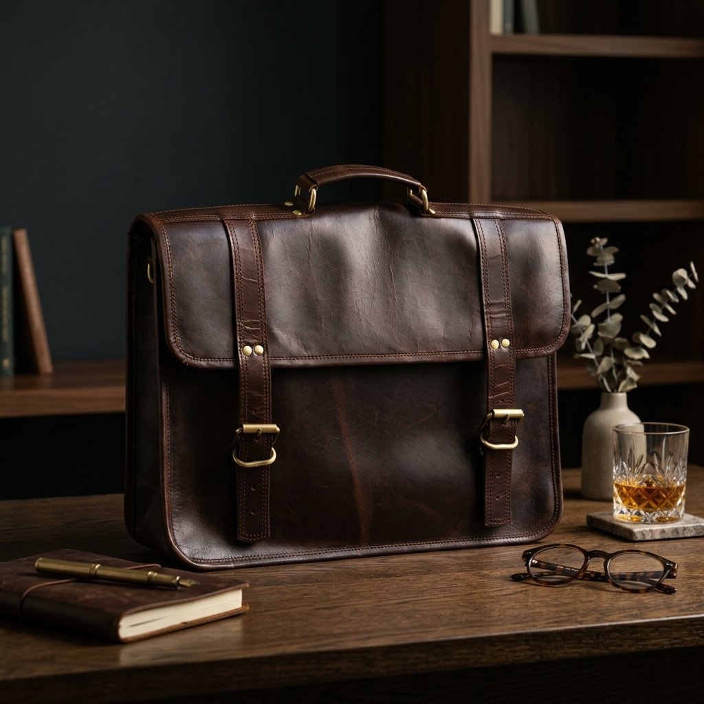 MAD LEATHER Regent Double-Buckle Briefcase