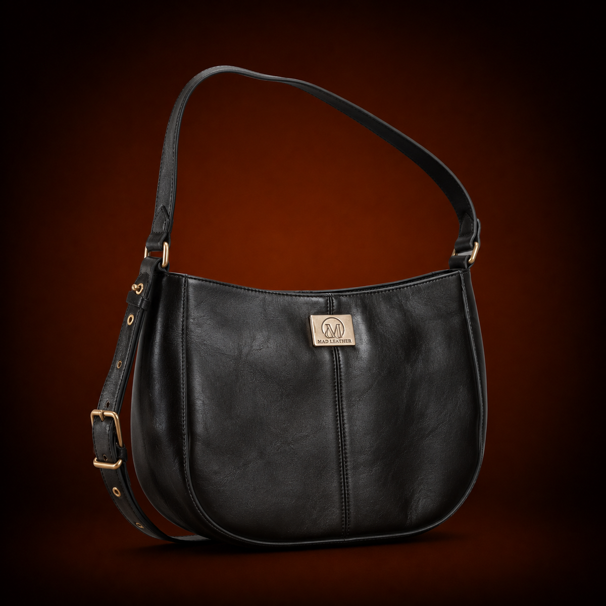 MAD LEATHER Women's Sling Bag 27x24x12 cm - Top Grain Leather - Red / Black